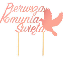 Topper na Tort KOMUNIA ŚWIĘTA Gołąbek RÓŻOWE ZŁOTO