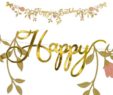 Baner Happy Birthday Kwiaty Różowy Złoty Urodziny