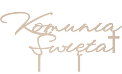 Topper na Tort KOMUNIA ŚWIĘTA Krzyż DRWNIANY