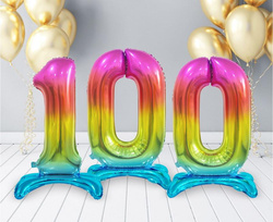 Balon foliowy B&C Cyfra stojąca 0, tęczowa, 74 cm