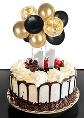 Topper Balonowy, Złoty, czarny, złote konfetti