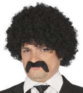 Peruka czarne loczki i wąsy, 1 op.