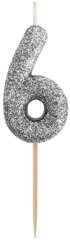 Świeczka Piker Cyfra 6 SZEŚĆ Czarna Brokatowa