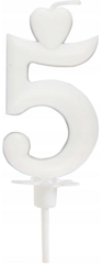 Świeczka Serduszko, Cyfra 5, Biała 6,5cm