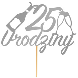 Topper na Tort 25 URODZINY Party SREBRNY