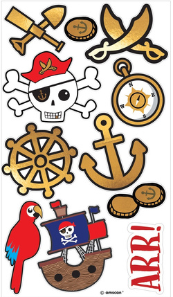 Tatuaże Zmywalne PIRACI Czaszka Urodziny 11szt.