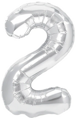 Balon foliowy cyfra DWA 2, srebrny, 40 cm