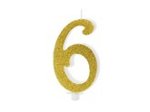 Świeczka urodzinowa Cyferka 6, złoty, 10cm, 1 szt.