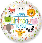 Balon foliowy 18" FX - Happy Birthday, zwierzątka