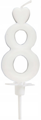 Świeczka Serduszko, Cyfra 8, Biała 6,5cm