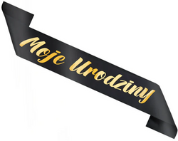 Szarfa Urodzinowa MOJE URODZINY Czarna Złota 160cm