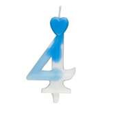 Świeczka Cyferka 4 Serduszko, Błękitno-Biała 6,5cm