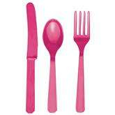 Sztućce plastikowe zestaw, ciemnoróżowe, 24 szt.