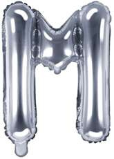 Balon foliowy Litera "M", 35cm, srebrny, 1 szt.