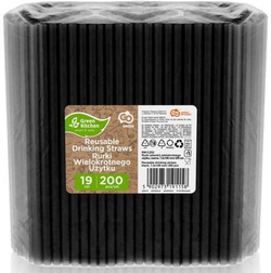Słomki Plastikowe Wielokrotnego Użytku Czarne x200