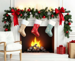 Skarpeta Świąteczna Czerwona Złote Renifery 22x49