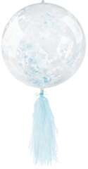 Balon PVC z konfetti i frędzlami - niebieski