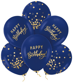 Balony Happy Birthday Urodziny Granatowe Złote x6