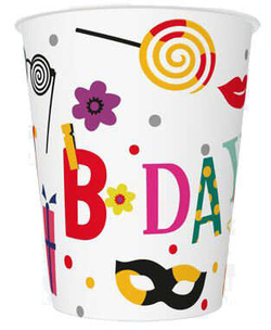 Kubeczki papierowe Happy Birthday, 8 szt.