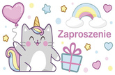 ZAPROSZENIA Tęczowe KOTEK Jednorożec Urodziny 10sz