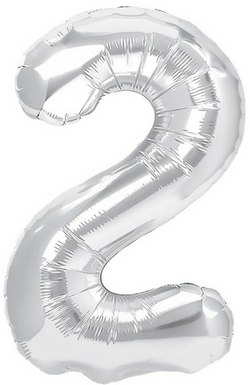 Balon foliowy cyfra DWA 2, srebrny, 40 cm