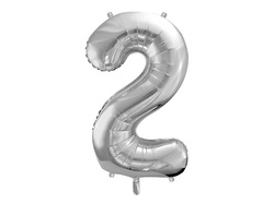 Balon foliowy Cyfra "2", srebrny, 86cm, 1szt.