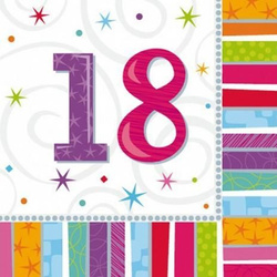Serwetki urodzinowe 18 urodziny, 16 szt. 