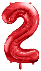 Balon foliowy Cyfra "2", czerwony, 86cm, 1szt.