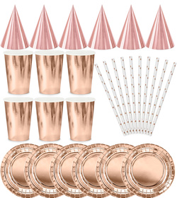 Zestaw: Kubeczki Talerzyki Słomki Różowe Złoto