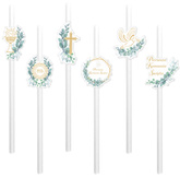 Słomki Papierowe z Medalionem Komunia Mix 6szt.