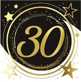 Serwetki 30 URODZINY Czarne Złote 33x33cm 12szt.