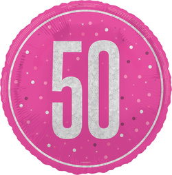 Balon Foliowy Różowy Błyszczący 50 URODZINY 45cm