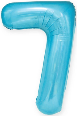 Balon foliowy cyfra 7 SIEDEM niebieski pastel100cm