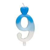 Świeczka Cyferka 9 Serduszko, Błękitno-Biała 6,5cm