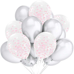 Zestaw Balonów Białe, Różowe Konfetti 15 szt.