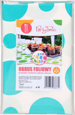 Obrus foliowy w grochy turkusowy, 100x130cm