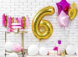 Balon foliowy Cyfra "6", złoty, 86cm, 1szt.