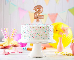 Balon foliowy na tort, Cyfra 2, różowe złoto, 1szt