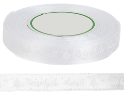 Wstążka Satynowa ŚNIEŻYNKI Biała 12mm 