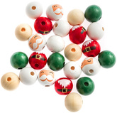 Drewniane Koraliki Kulki Mikołaje DIY 2cm 25szt.