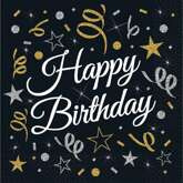 Serwetki Happy Birthday Czarne, 33x33cm, 20szt.