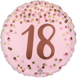 Balon Foliowy 18 URODZINY Różowy Konfetti 46cm