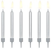 Świeczki urodzinowe gładkie, srebrny, 6 szt.