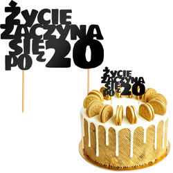 Topper Tort ŻYCIE ZACZYNA SIĘ PO 20 Czarny