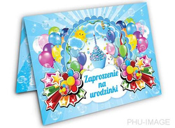 Zaproszenie na urodziny, Torcik niebieski, 1 szt.