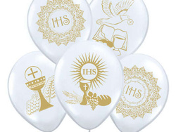 Balony z nadrukiem "KOMUNIA BIAŁY MIKS" -5 szt.