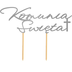 Topper na Tort KOMUNIA ŚWIĘTA Krzyż SREBRNY