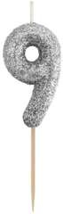 Świeczka Piker Cyfra 9 DZIEWIĘĆ Czarna Brokatowa