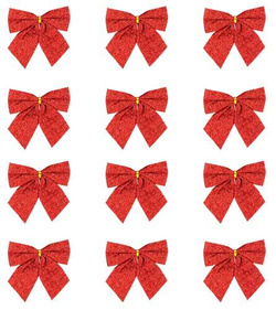 Kokardy Świąteczne Brokatowe CZERWONE 5cm 12szt.