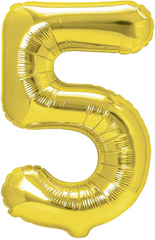 Balon foliowy cyfra PIĘĆ 5, złoty, 40 cm